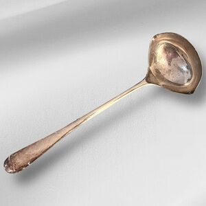VTG Leonard Punch Soup Ladle Made in Italy Lg. Silver Plated Minimalist 12” Long